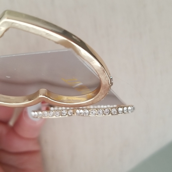 Large Gold Heart Post Earrings with Crystals, NWT - Picture 5 of 7